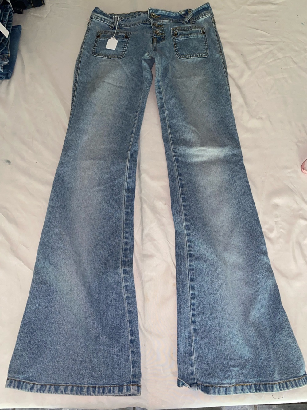 Vintage Angels Flare Jeans Medium Wash Button Fly Stretchy Denim Size 9